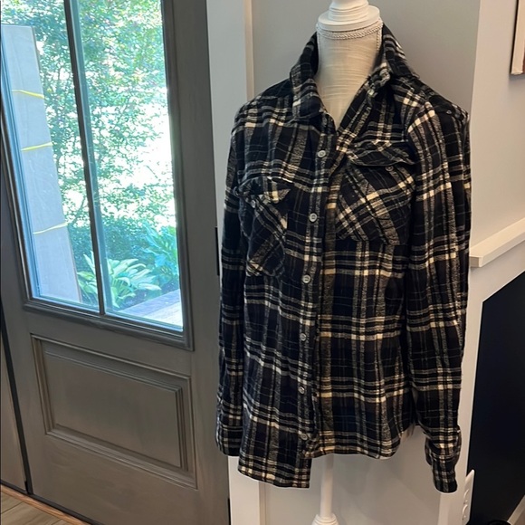 Black and White Plaid Button-Up Shirt - Picture 1 of 5